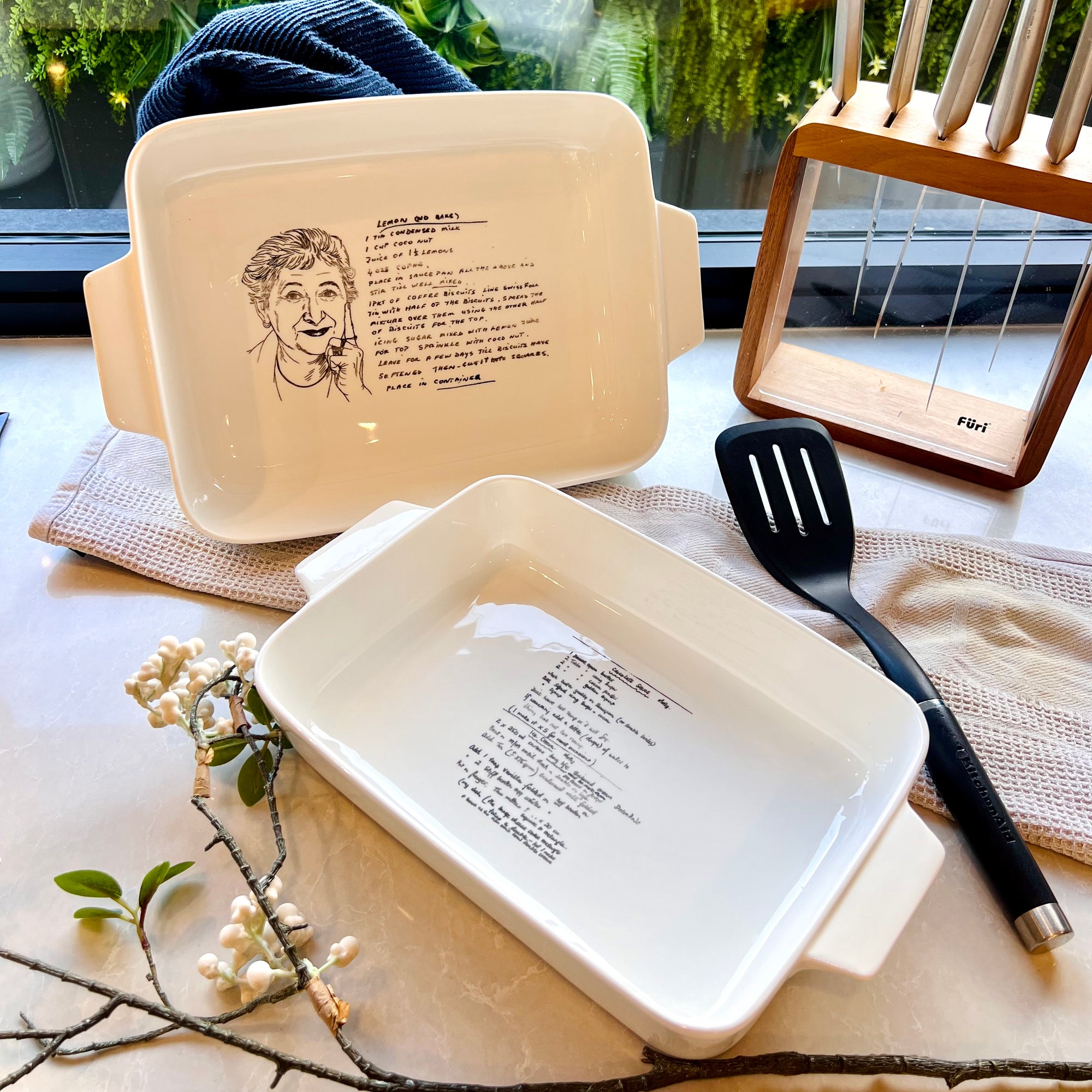 Custom Engraved Recipe &amp; Photo Rectangle Porcelain Baking Dish