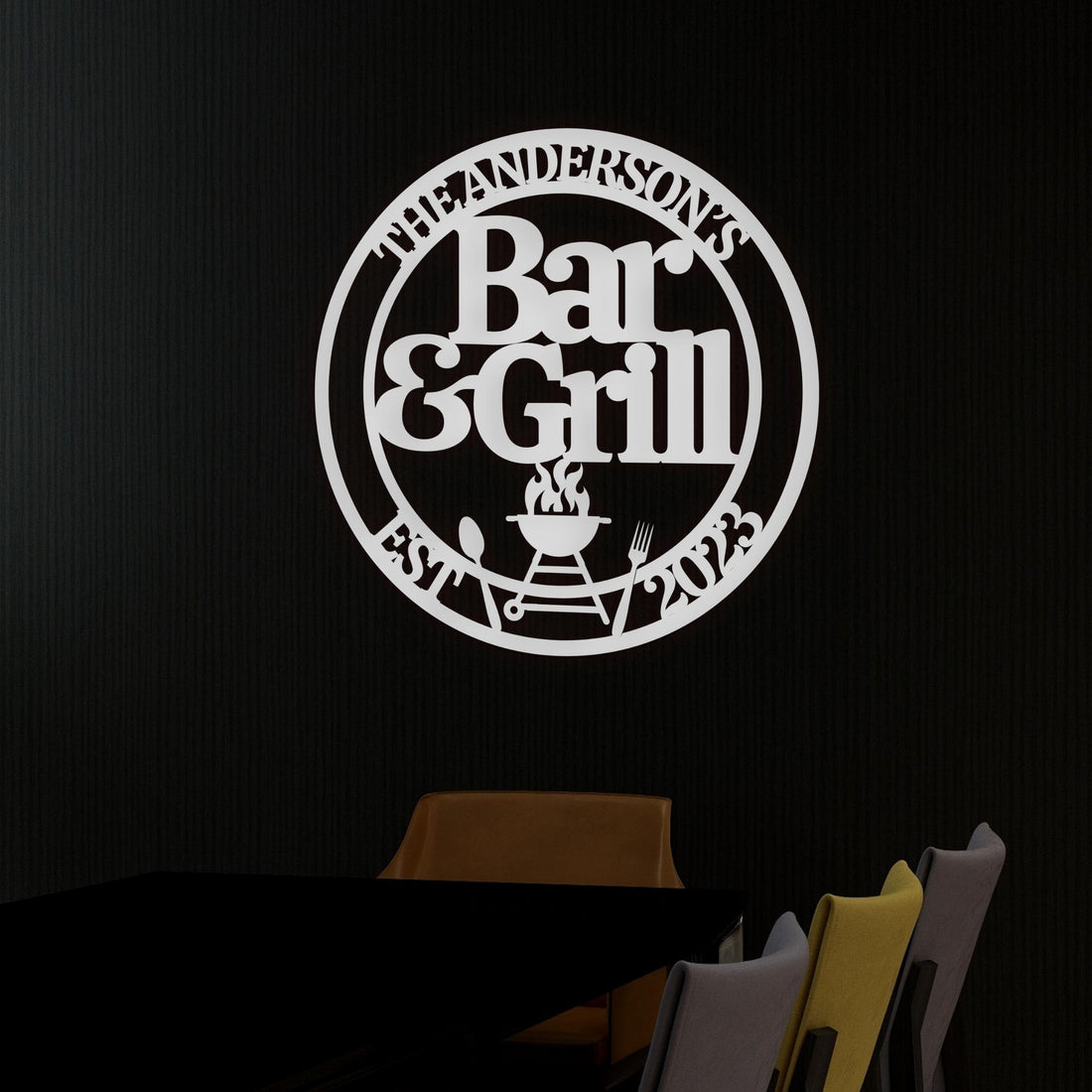 Custom Barbecue Hoop, Personalised Family BBQ Wall Art, Chill & Grill Bar Display Hanging Sign, Kitchen Backyard, Housewarming Decor Signage