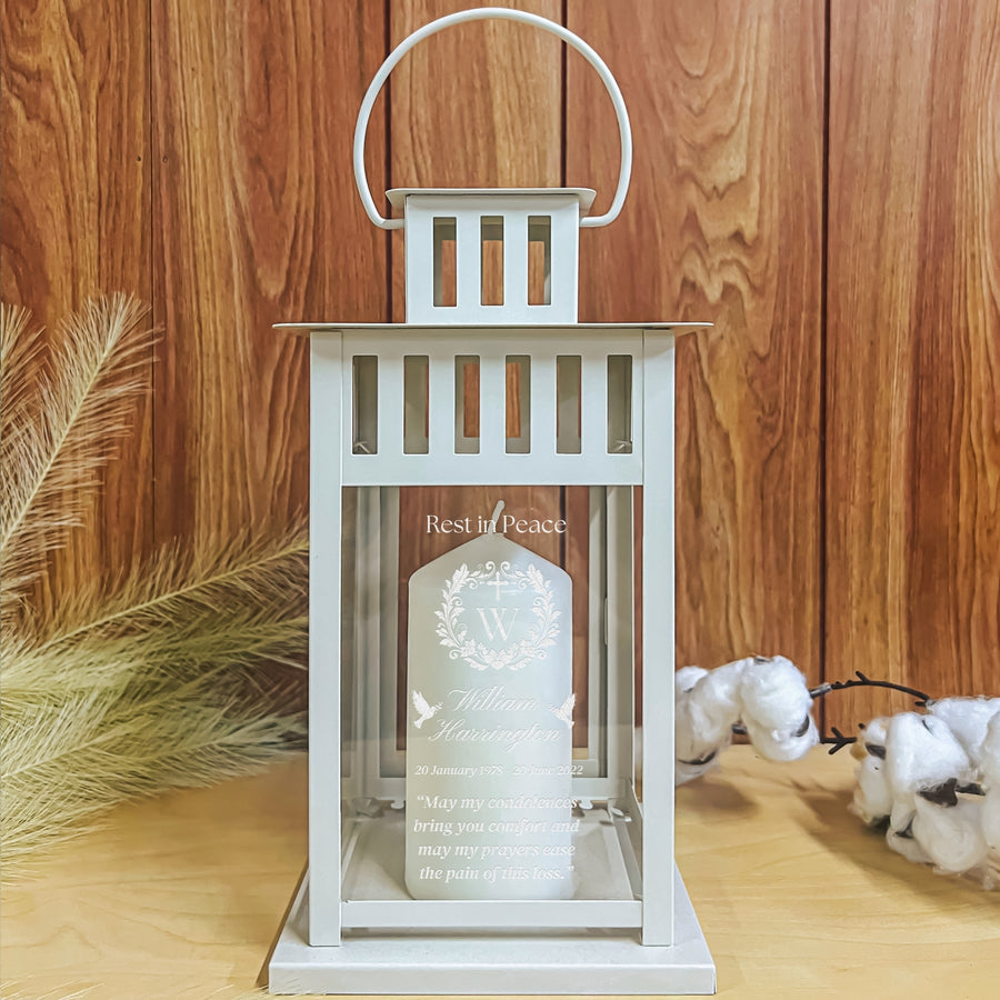 Custom Engrave Glass Metal In Loving Memory Hanging Lantern Personalised Memorial Message Sympathy Loss of Loved One Funeral Condolence Gift