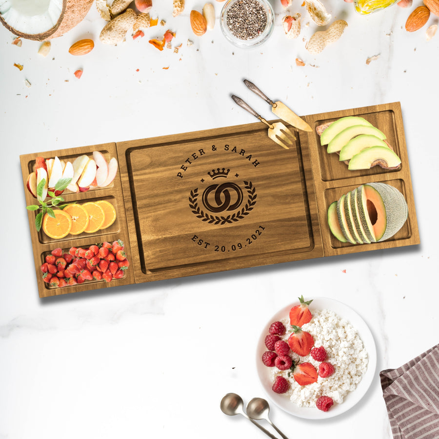 Personalised Acacia Wooden Magnetic Cutting Board & Trays, Custom Engraved Cheese Charcuterie Serving Platter, Housewarming, Corporate Gift