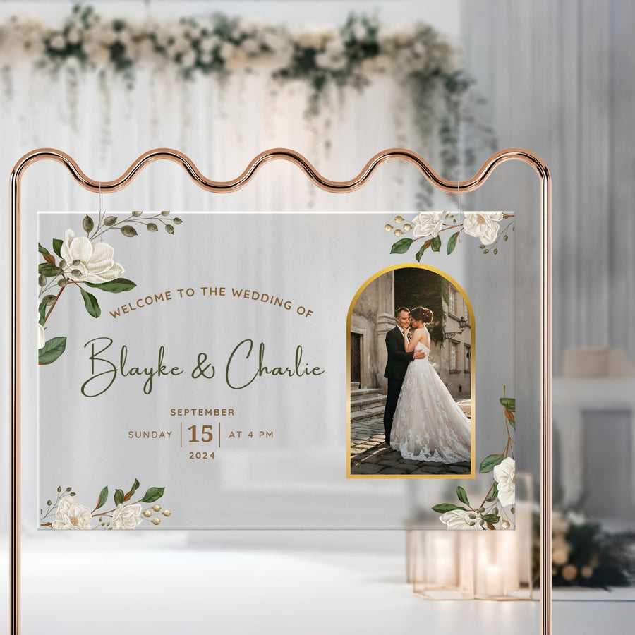 Personalised Couple Names & Photo Acrylic Reception Wedding Signage, Custom Print Picture Mirror Welcome Sign, Engagement, Anniversary Decor