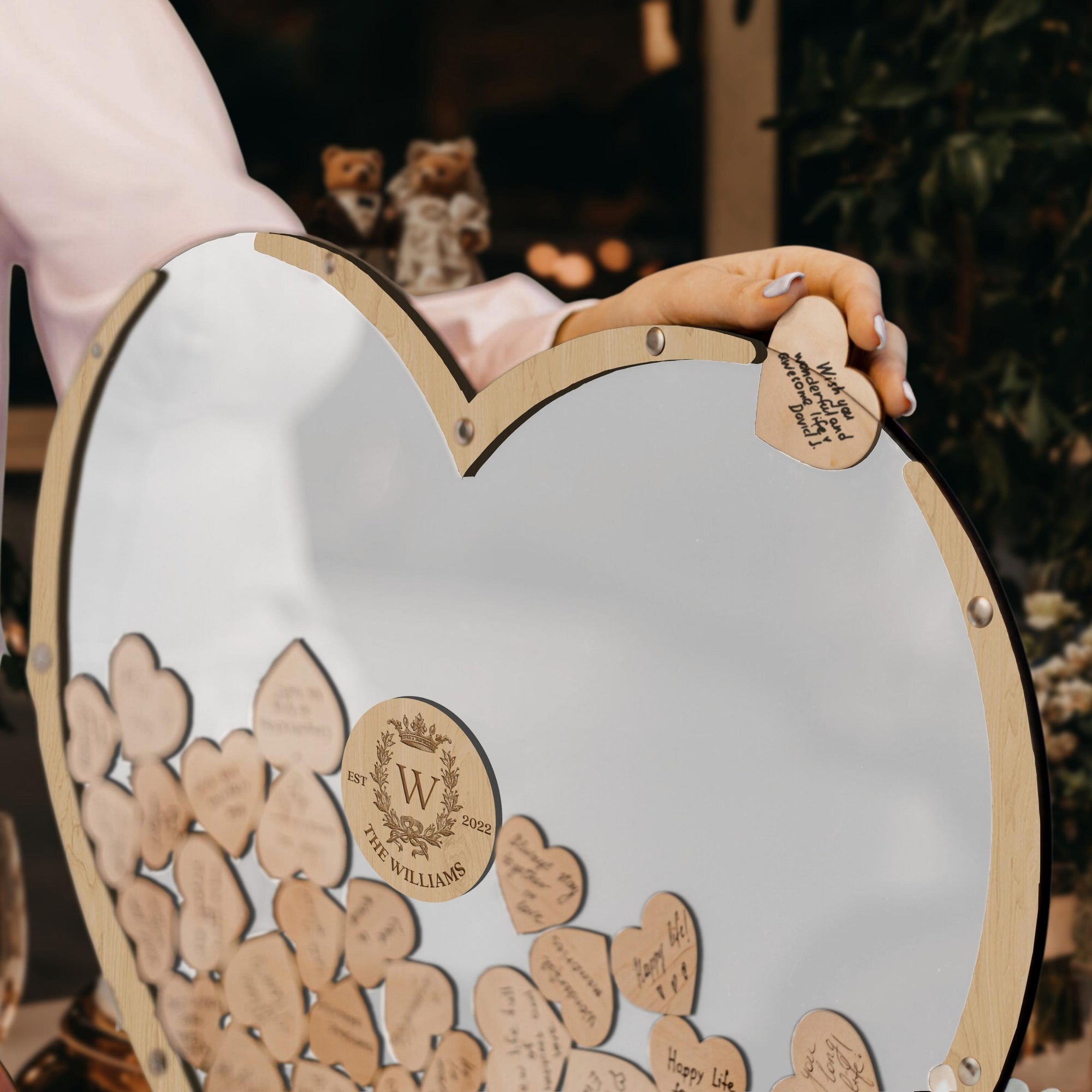 Custom Made Laser Cut Plywood Heart Shape Wedding Drop Box, Rustic Personalised Name &amp; Date Guest Book Alternative, Stationery Table Decor