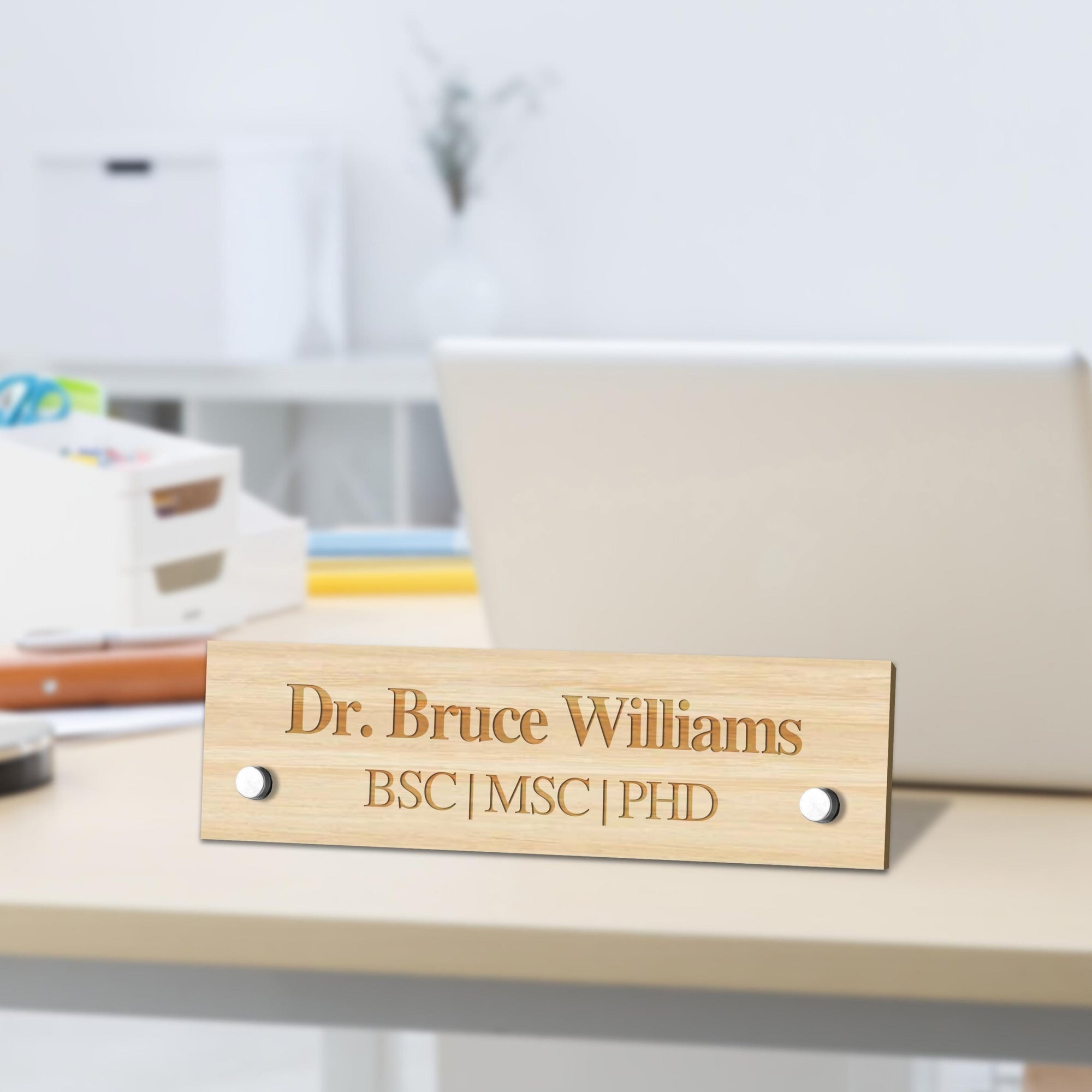 Custom Engraved Standoffs Wooden Desk Name Plate, Personalised Plywood Professional New Job Title Sign, Office Accessory, Title Banner, Job Role Quote Plaque