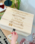 Personalised Wooden Santa Delivery Christmas Eve Box, Custom Engraved Kid Keepsake Treasure Storage First Xmas Mr Mrs New Home Memorial Gift