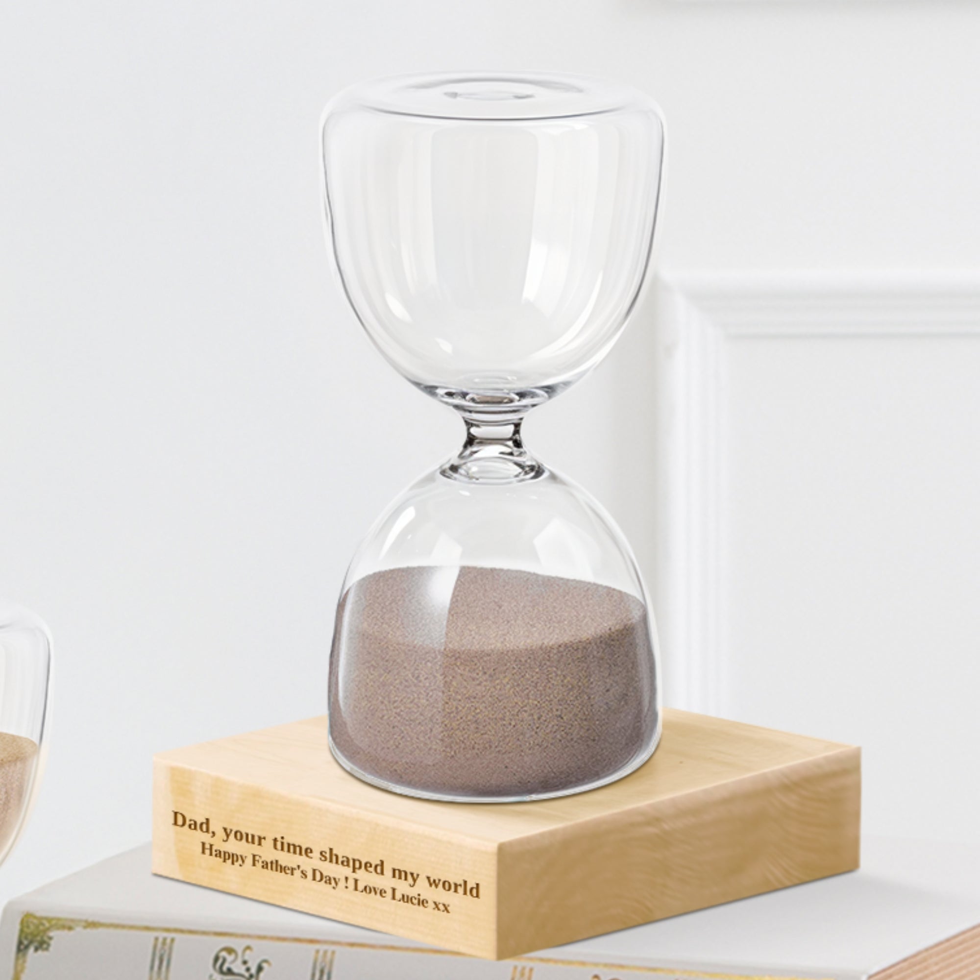 Personalised Glass Hourglass Timer with Wooden Base