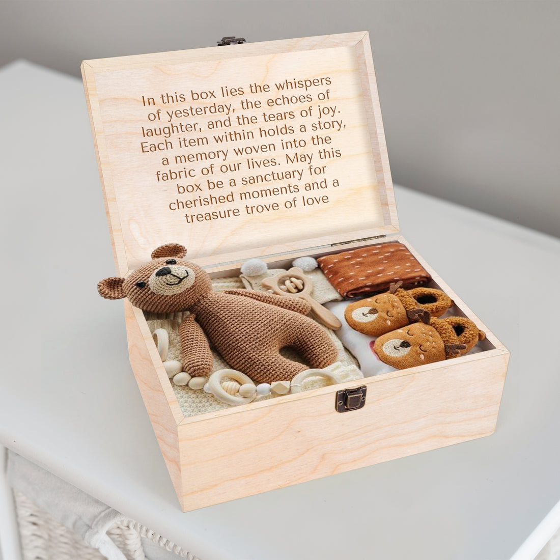 Personalised New Born Baby Wooden Keepsake Box, Custom UV Printed Engraved Pine Memory Boxes, Treasure Storage, Nursery, First Birthday Gift