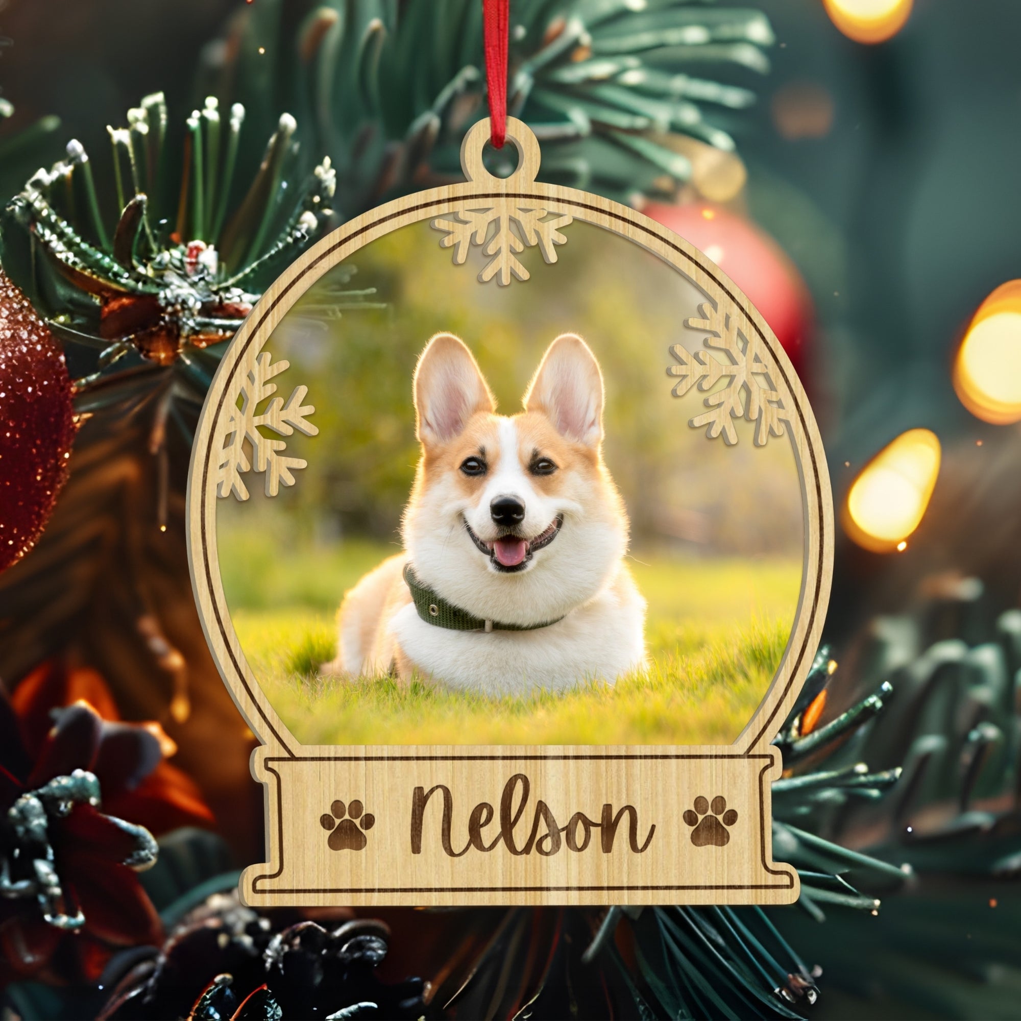 Personalised 3D Wood Acrylic Pet Photo Snow Globe Ornament Custom Etched Name Dog Cat Christmas Tree Tag In Loving Memory Heaven Bauble Gift