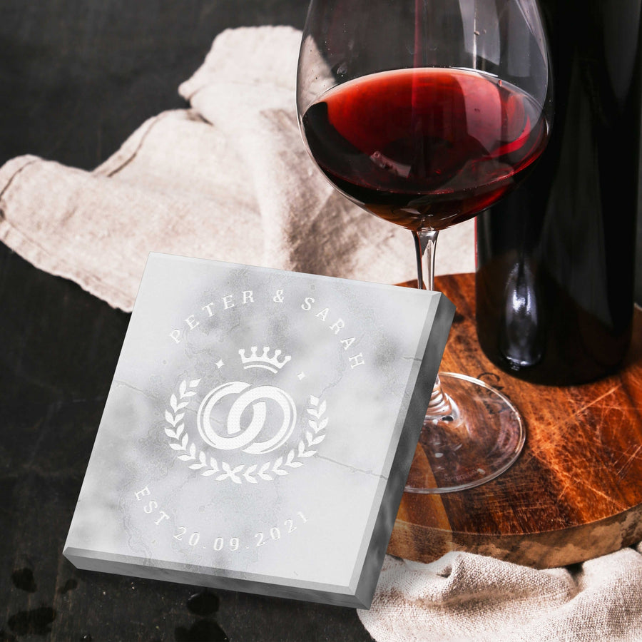 Custom Engraved Square Marble Coaster, Personalised Drink Mat, Wedding Favours/ Anniversary / Housewarming/ Birthday/Teacher/ Corporate Gift