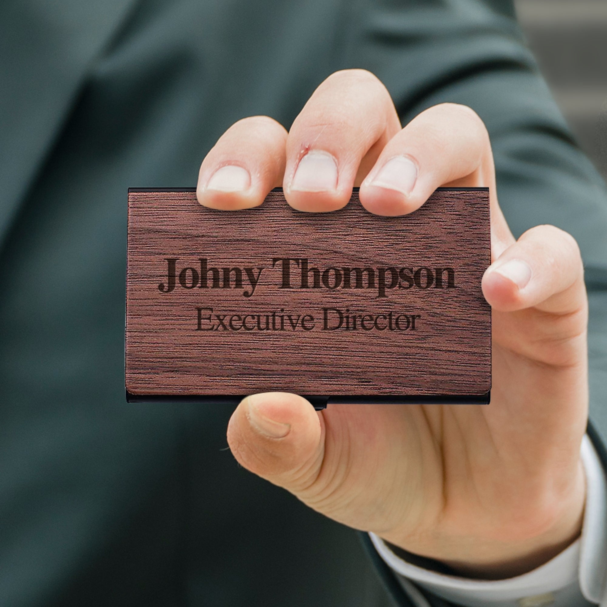 Custom Engraved Wooden Logo Business Cards Case, Personalised Credit Card Holder, Slim Wallet, Employee Colleagues Promotion, Corporate Gift