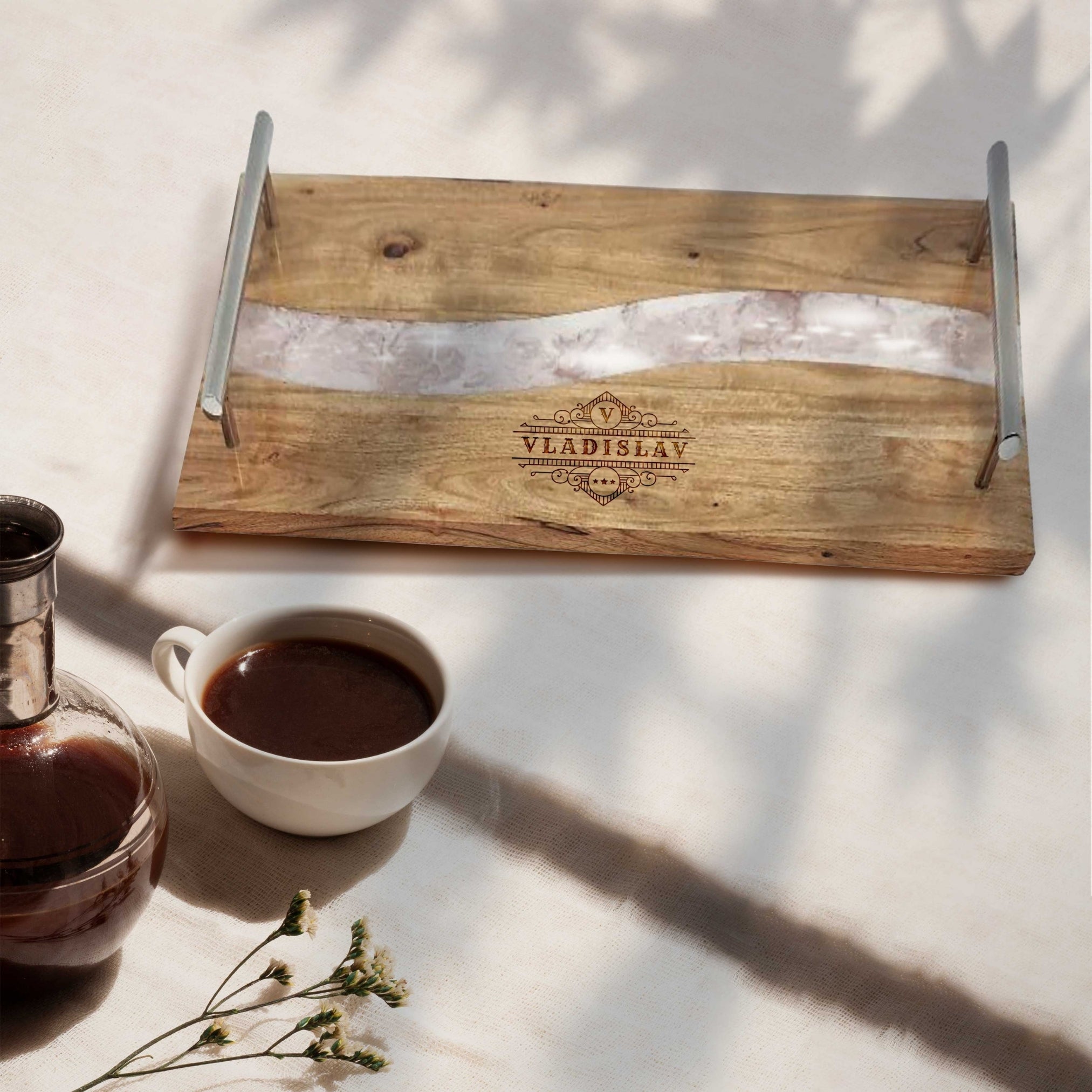 Personalised Acacia Wooden Resin Cheese Handle Tray, Custom Logo ...