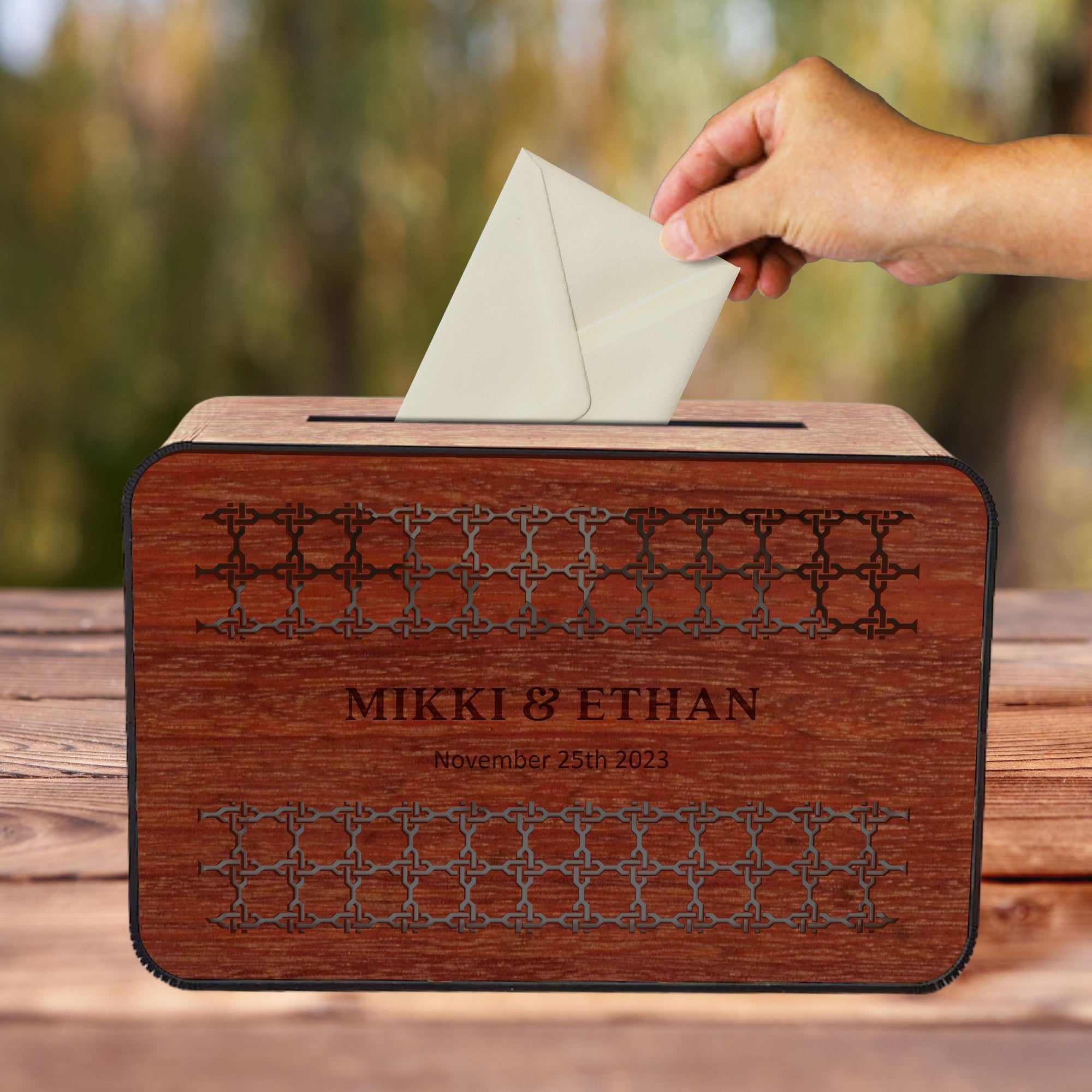 Custom Made Laser Cut &amp; Engraved Plywood Wishing Well Box, Personalised Name &amp; Date Money, Envelope, Card Boxes, Rustic Wedding Memory Keepsake Gift