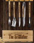 Personalised Bamboo BBQ Tools & Box Set, Custom Engraved Barbecue Utensils Case, Grill Master, Groomsman, Dad, Housewarming, Corporate Gift