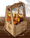 Custom Made Laser Cut & Engraved Wooden 4 Pack Beer Carrier, Personalised Wooden Name/ Logo Bottle Caddy Box, Father's Day, Groomsmen Gift for Him