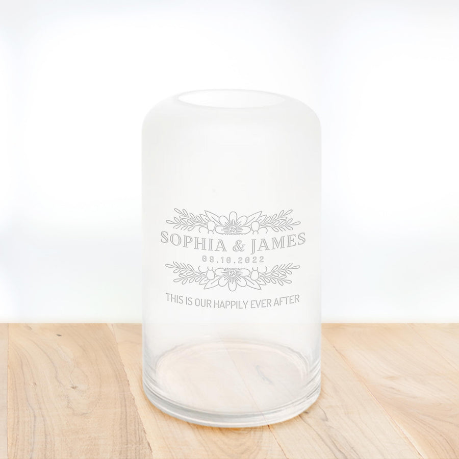 Personalised Curved Cylinder Frosted Glass Vase, Custom Engraved Memorial Wedding, Bridesmaid Bride's Mother, Housewarming, Anniversary Gift