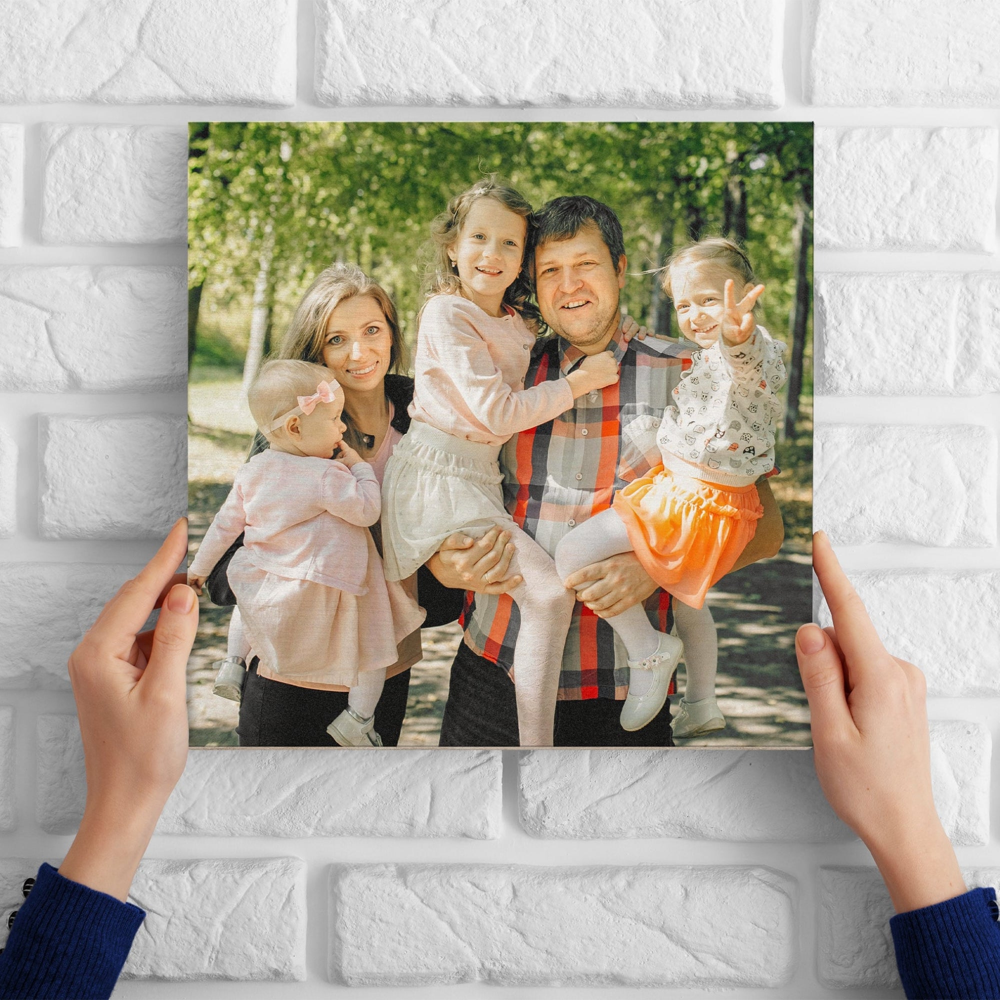 Personalised Set of 4 Wooden Photo Block Square, Custom UV Print Image Wall Hanging Display, Memory Frame Tile Gallery, Housewarming Gift