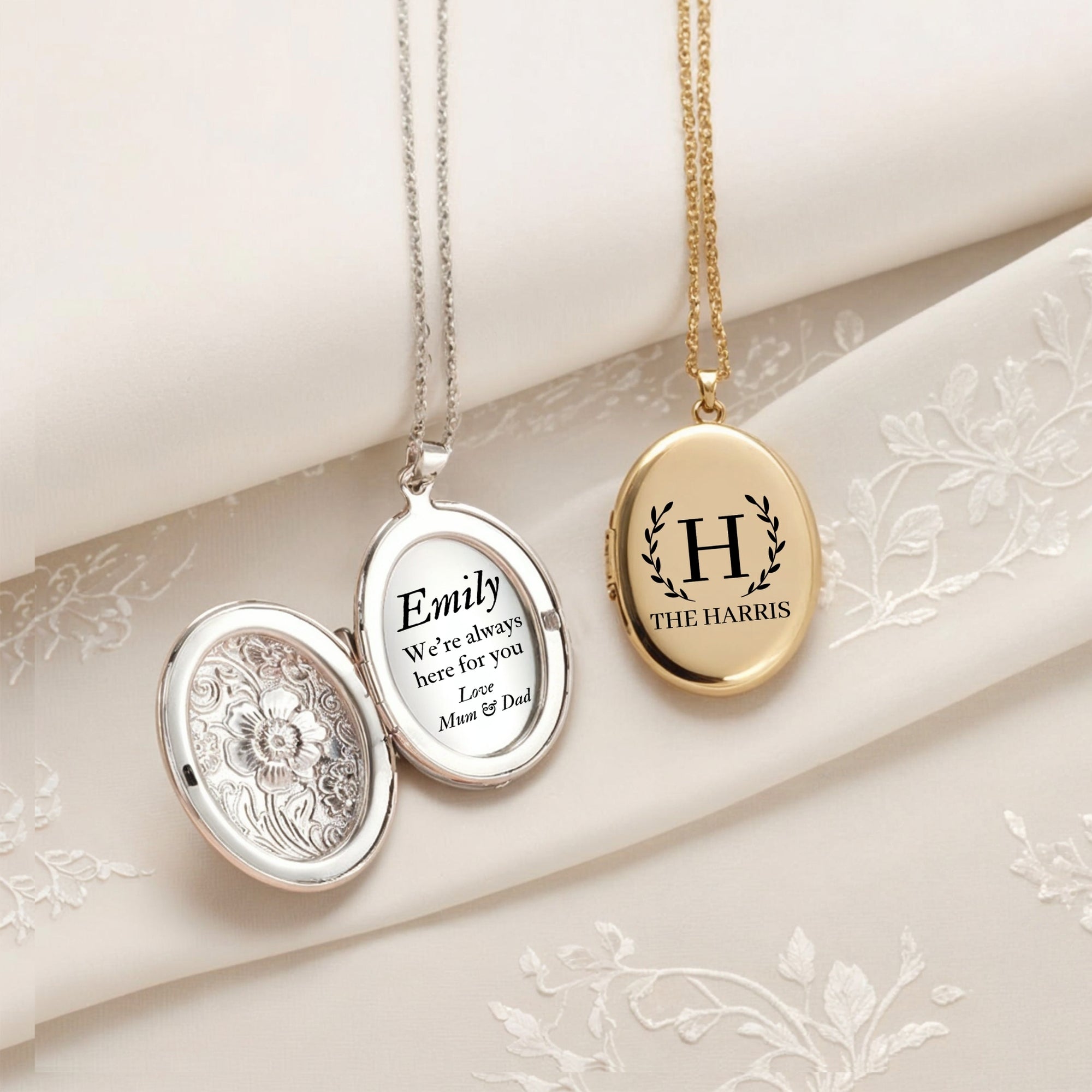 Personalised Photo &amp; Message Oval Locket Necklace, In Loving Memory Bridal Floral Charm, Custom Quotes Pendant, Wedding, Mother&#39;s Day Gift