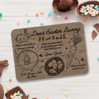 Personalised Dear Easter Bunny Treat Tray, Custom Engraved Rabbit Board, Etched Milk, Carrot Cookie Platter, Wooden Serving Board Keepsake