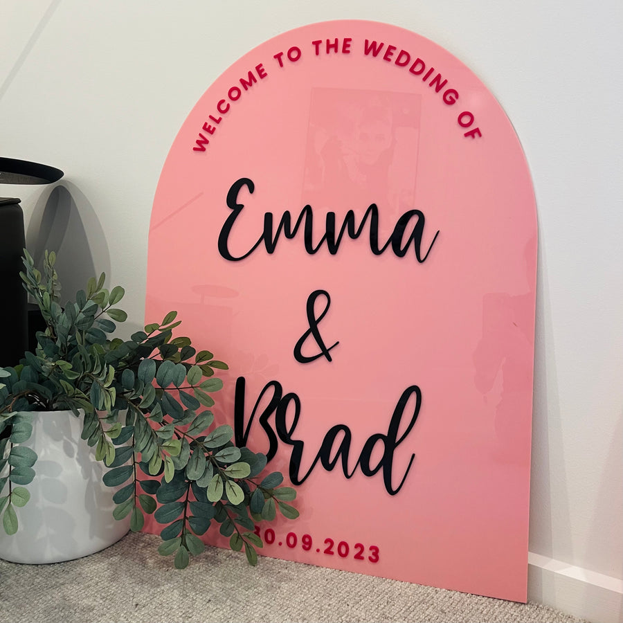 Custom Arch Double Acrylic Wedding Welcome 3D Sign, Personalised Mirror Name, Hens Party/ Engagement/ Bridal Shower/ Birthday Signage Decor