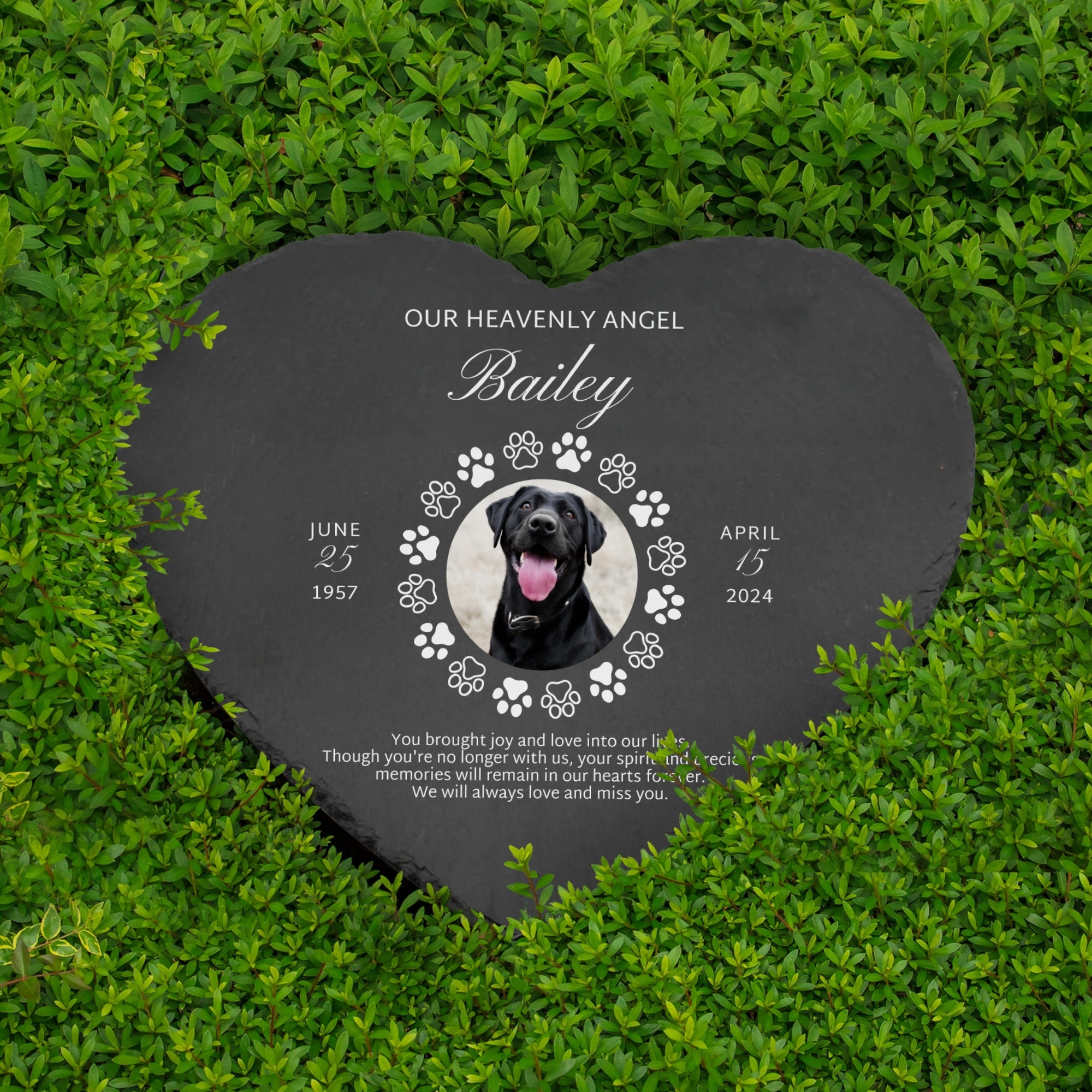 Personalised Photo Memorial Heart Slate Sign, Custom Print In Loving Memory Garden Stone Funeral Cemetery Plaque Display, Pet Loss Pray Gift