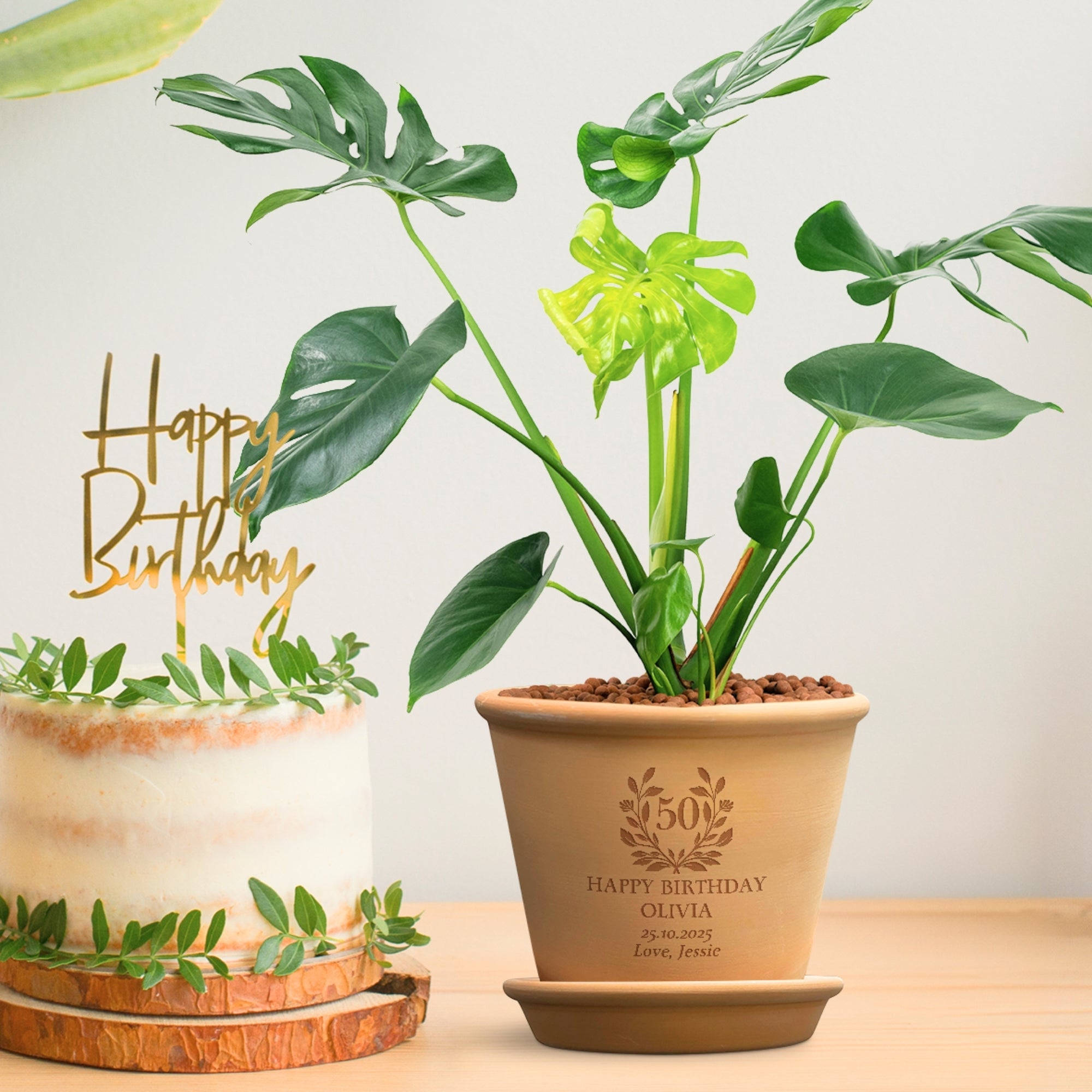 Custom Engraved Milestone Birthday Terracotta Plant Pot &amp; Saucer, Personalised Name Year Flower Planter, Housewarming, Mom Dad Garden Gift