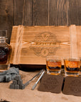 Personalised Army Wood Crate Whiskey Box, Whisky Decanter, 2 Glasses, 6 Ice Stones, 2 Coasters, Tongs, Etched Barware Groomsman Dad Gift Set