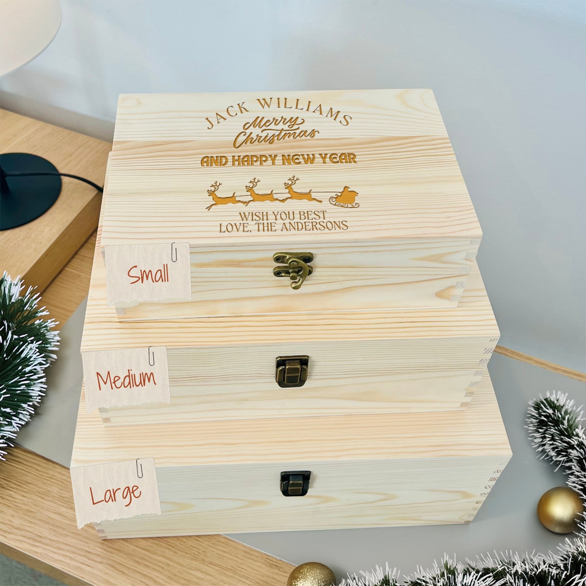 Personalised Wooden Santa Delivery Christmas Eve Box, Custom Engraved Kid Keepsake Treasure Storage First Xmas Mr Mrs New Home Memorial Gift