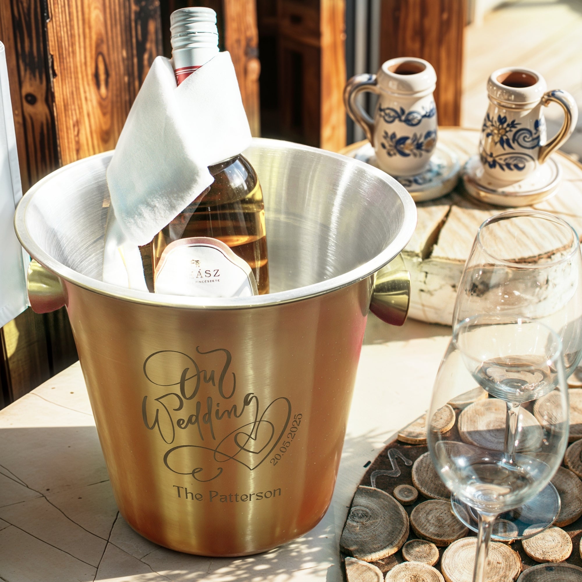 Personalised Matt Gold Champagne Ice Bucket, Custom Engraved Wine/ Beverage Tub, Housewarming, Wedding, Engagement, Christmas Barware Gift