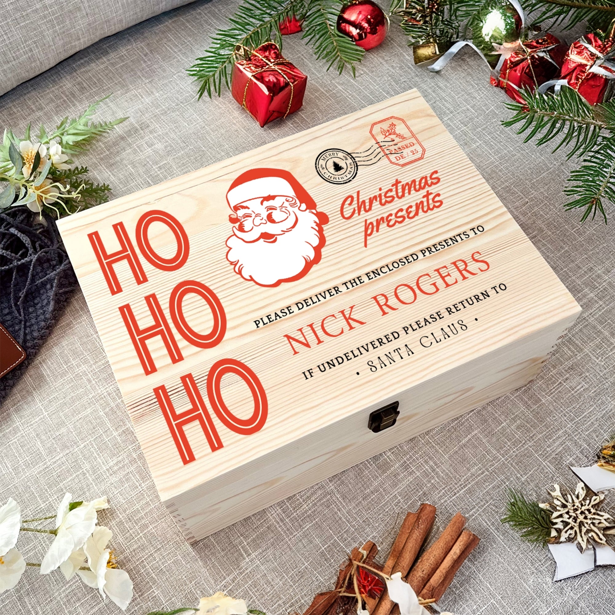 Personalised Wooden Kid Christmas Eve Box, Custom UV Print Photo Keepsake Treasure Storage, First Xmas Mr Mrs, New Home, Memorial Decor Gift