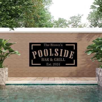 Custom Made Oasis Retreat Poolside Sign, Personalised Name Acrylic Pool Bar, Grill & Chill Backyard/ Patio/ Deck Wall Art, Housewarming Gift
