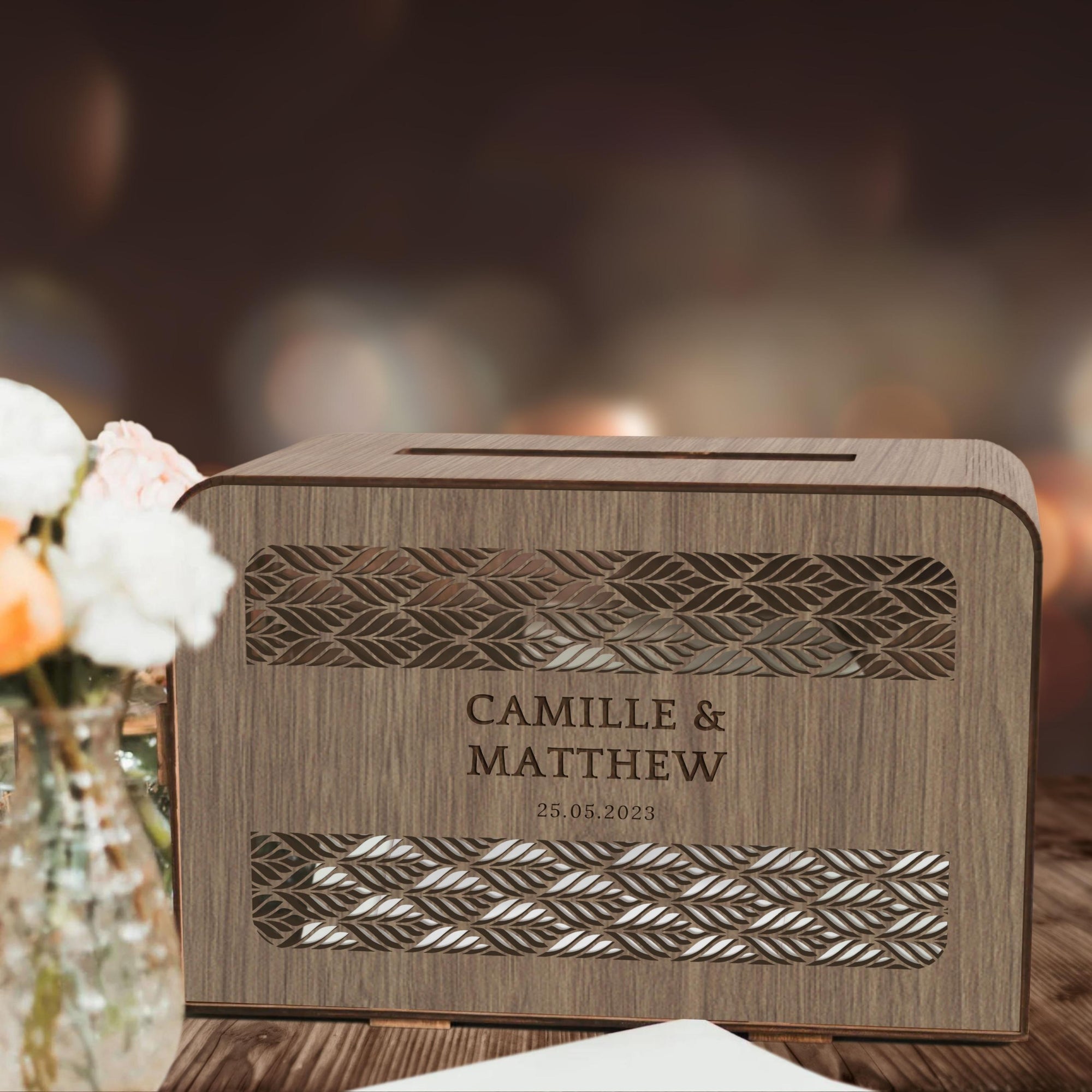 Custom Made Laser Cut &amp; Engraved Plywood Wishing Well Box, Personalised Name &amp; Date Money, Envelope, Card Boxes, Rustic Wedding Memory Keepsake Gift