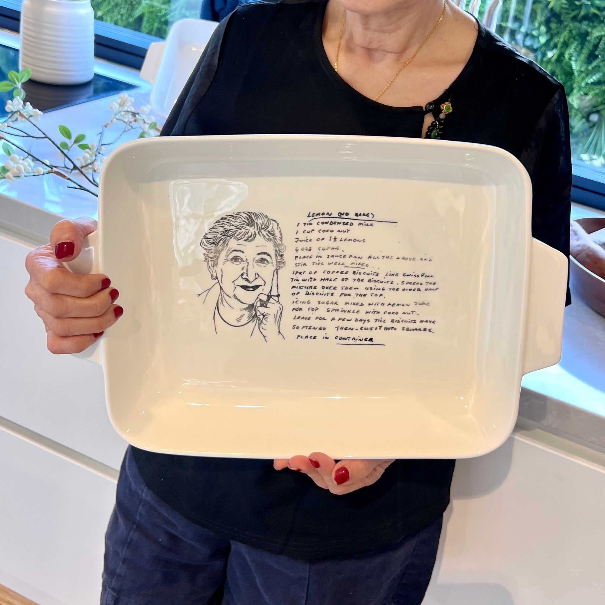 Custom Engraved Recipe &amp; Photo Rectangle Porcelain Baking Dish