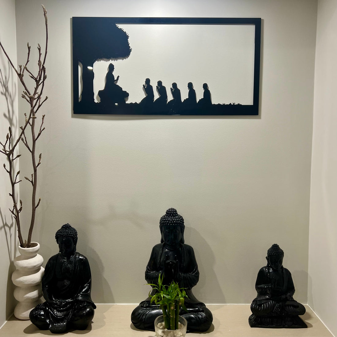 Custom Made Buddha & Disciples Wall Accent, Buddhism Sign, Meditation Spiritual Yoga Studio, Room Decor Hoop, Zen Art, Housewarming Gift