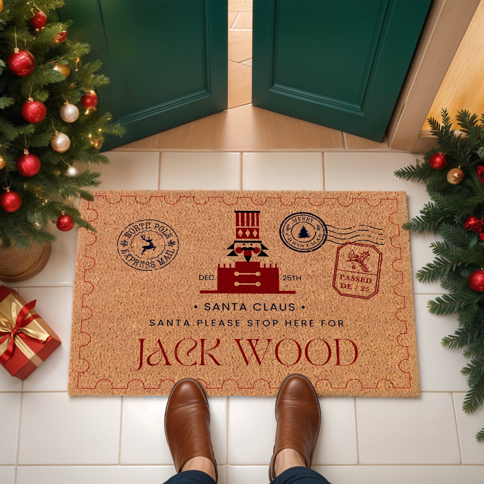 Personalised Santa Delivery Welcome Family Name Coir Doormat, Customised Printed Entry Outdoor Indoor Mat, Christmas Decor Housewarming Gift