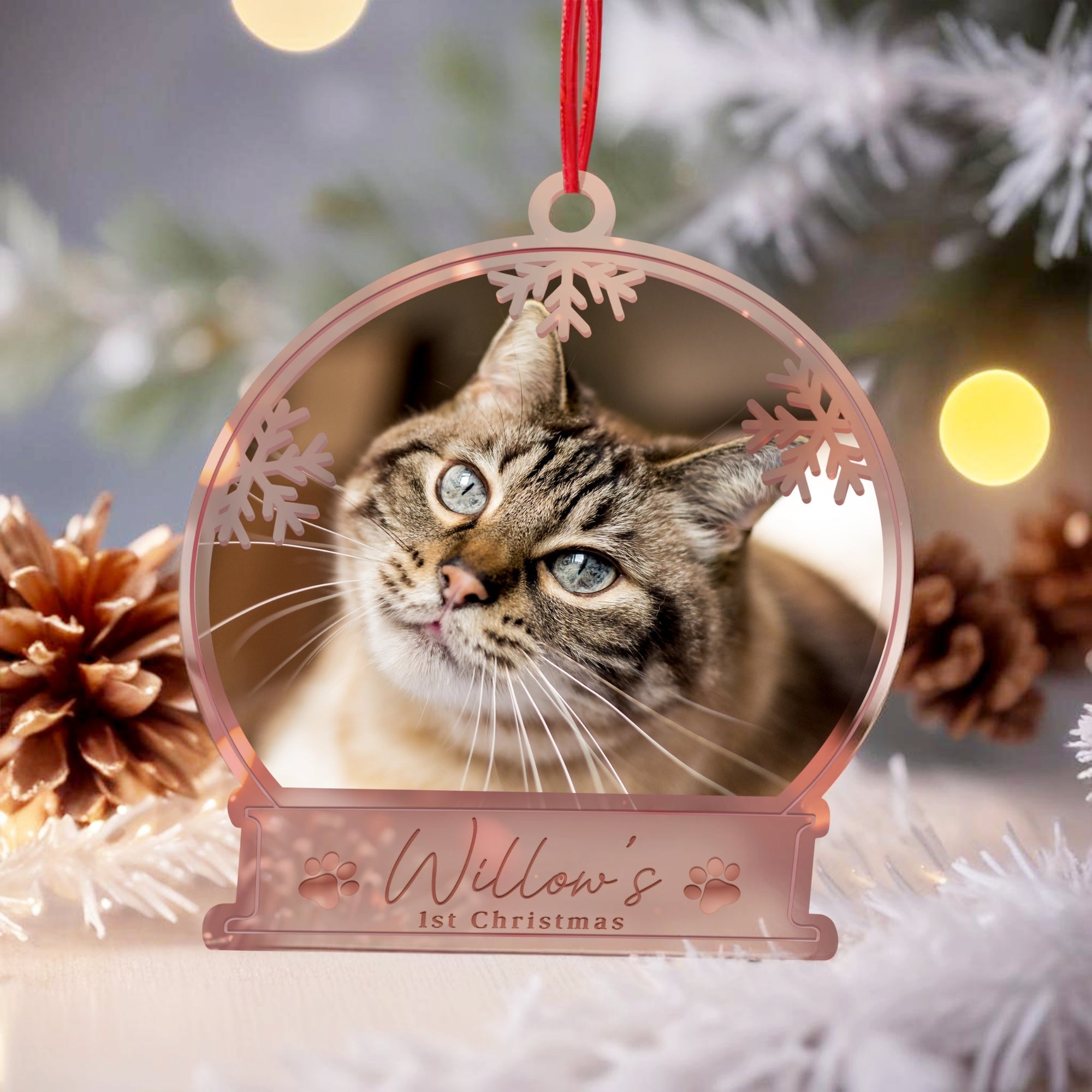 Personalised 3D Wood Acrylic Pet Photo Snow Globe Ornament Custom Etched Name Dog Cat Christmas Tree Tag In Loving Memory Heaven Bauble Gift