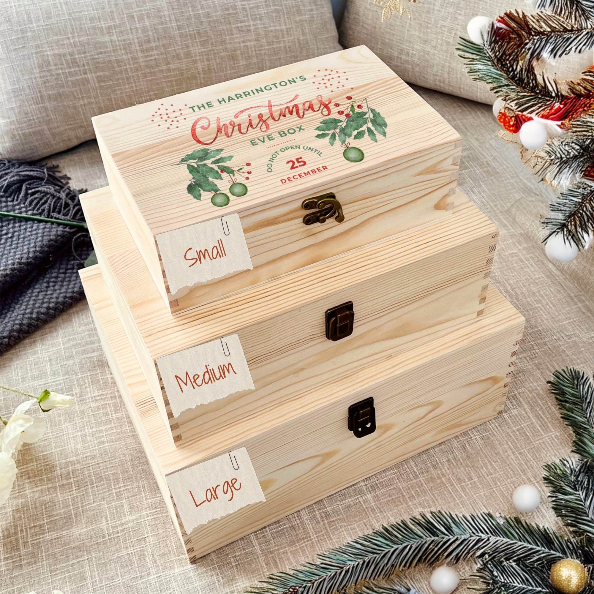 Personalised Wooden Kid Christmas Eve Box, Custom UV Print Photo Keepsake Treasure Storage, First Xmas Mr Mrs, New Home, Memorial Decor Gift