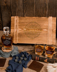 Personalised Army Wood Crate Whiskey Box, Whisky Decanter, 2 Glasses, 6 Ice Stones, 2 Coasters, Tongs, Etched Barware Groomsman Dad Gift Set