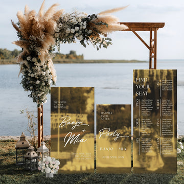 Personalised Acrylic Reception Wedding Signages Bundle, Custom UV Printed Set of 3 Mirror Welcome Signs, Engagement/ Bridal Shower/ Birthday Decoration