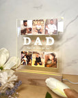 Custom 3D Collage Dad Photos & Names LED Night Light, Personalised UV Printed Acrylic Wooden Table Lamp Sign, Room Decor, Father's Day Gift