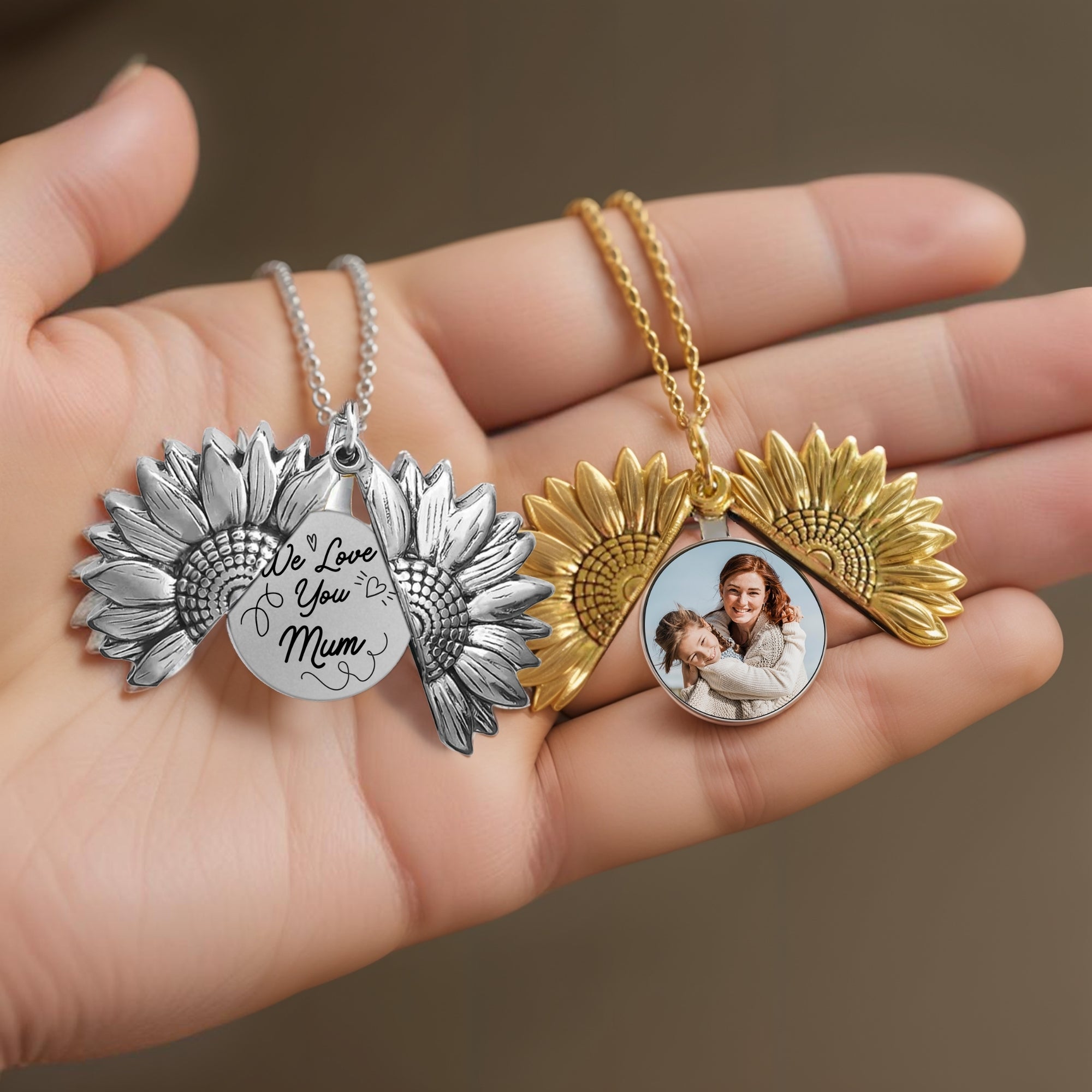 Personalised Photo & Message Sunflower Locket Necklace, In Loving Memory Bridal Charm, Custom Quote Pendant, Wedding, Anniversary, Mom Gift