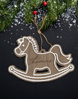 Personalised Double Layer Wooden Rocking Horse Christmas Bauble, Custom Engraved Name Hanging Tree Ornament Housewarming Xmas Decor Gift Tag