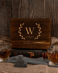 Custom Engraved Whiskey Wooden Box - 2 Twisted Scotch Glasses & 6 Rock Ice Stones, Personalised Barware Set, Groomsman, Father Birthday Gift