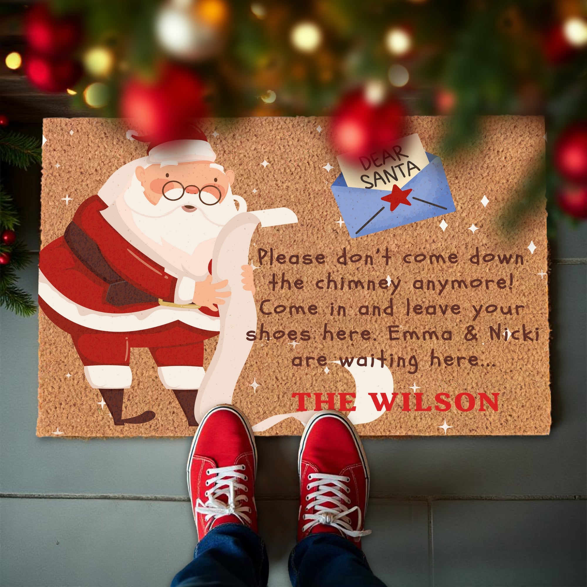 Personalised Santa Delivery Welcome Family Name Coir Doormat, Customised Printed Entry Outdoor Indoor Mat, Christmas Decor Housewarming Gift