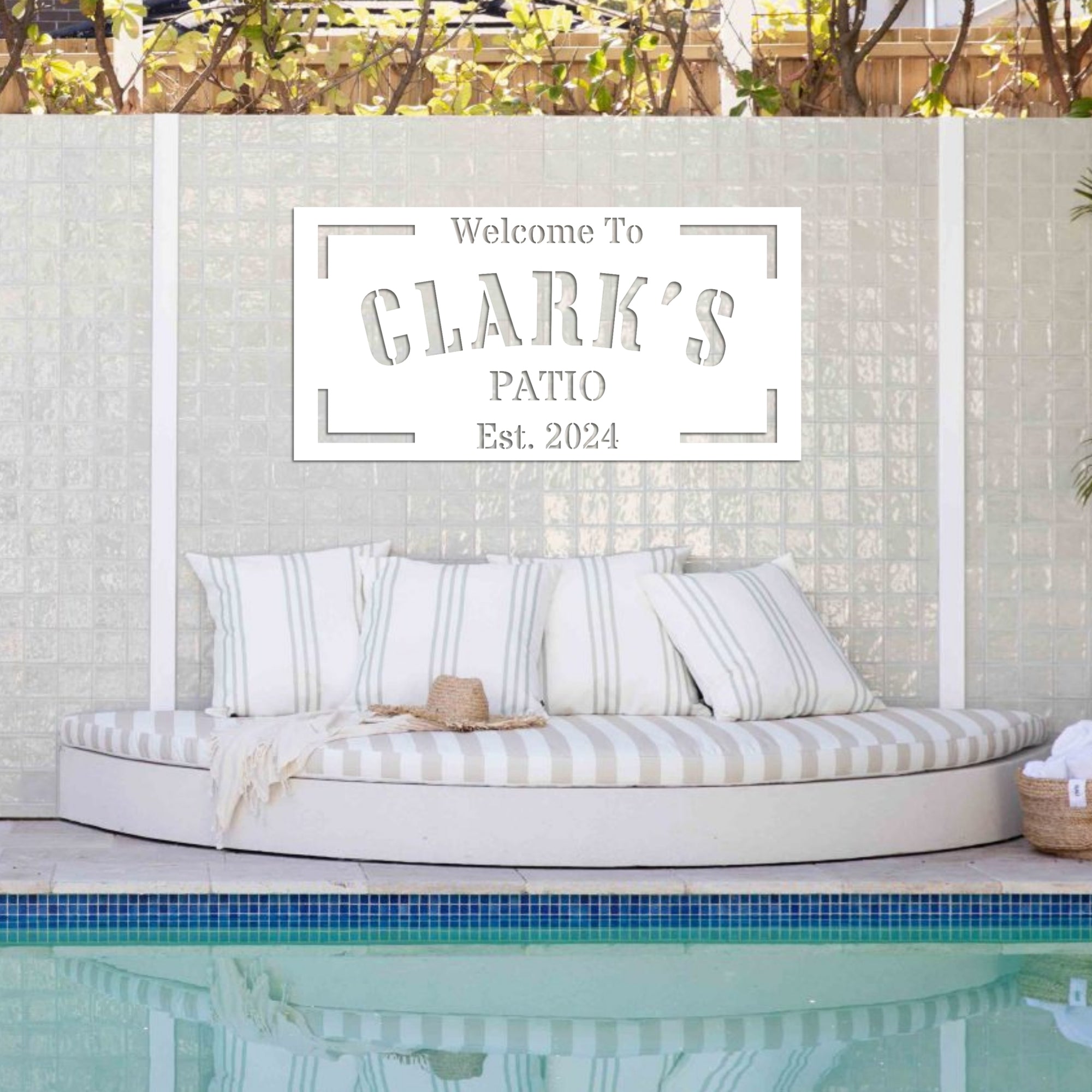 Custom Made Oasis Retreat Poolside Sign, Personalised Name Acrylic Pool Bar, Grill &amp; Chill Backyard/ Patio/ Deck Wall Art, Housewarming Gift