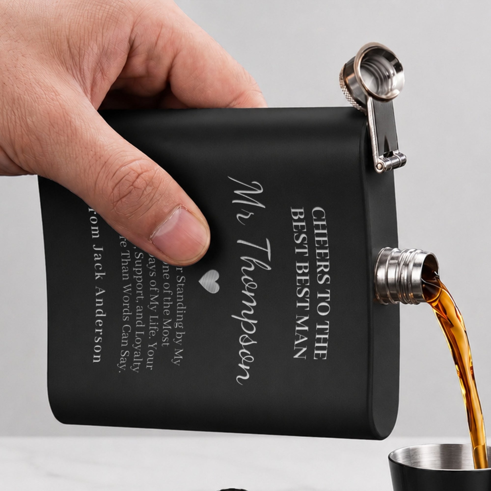 Personalised 6oz Matte Black Stainless Steel Hip Flask