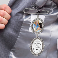 Personalised Photo & Message Memorial Groom Lapel Pin/ Tie Clip, Bridal Bouquet Charm, Vintage Brooch Pendant, Heaven Wedding Keepsake Gift