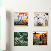 Custom UV Printed Wooden Set of 4 Photo Magnets, Personalised Picture Fridge Tiles, Anniversary, Birthday, Friend, Mom, Dad, Teacher Gift