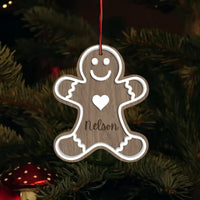 Personalised Double Layer Wooden Gingerbread Man Christmas Bauble, Custom Engraved Name Hanging Tree Ornament, Xmas Decor, Teacher Gift Tags