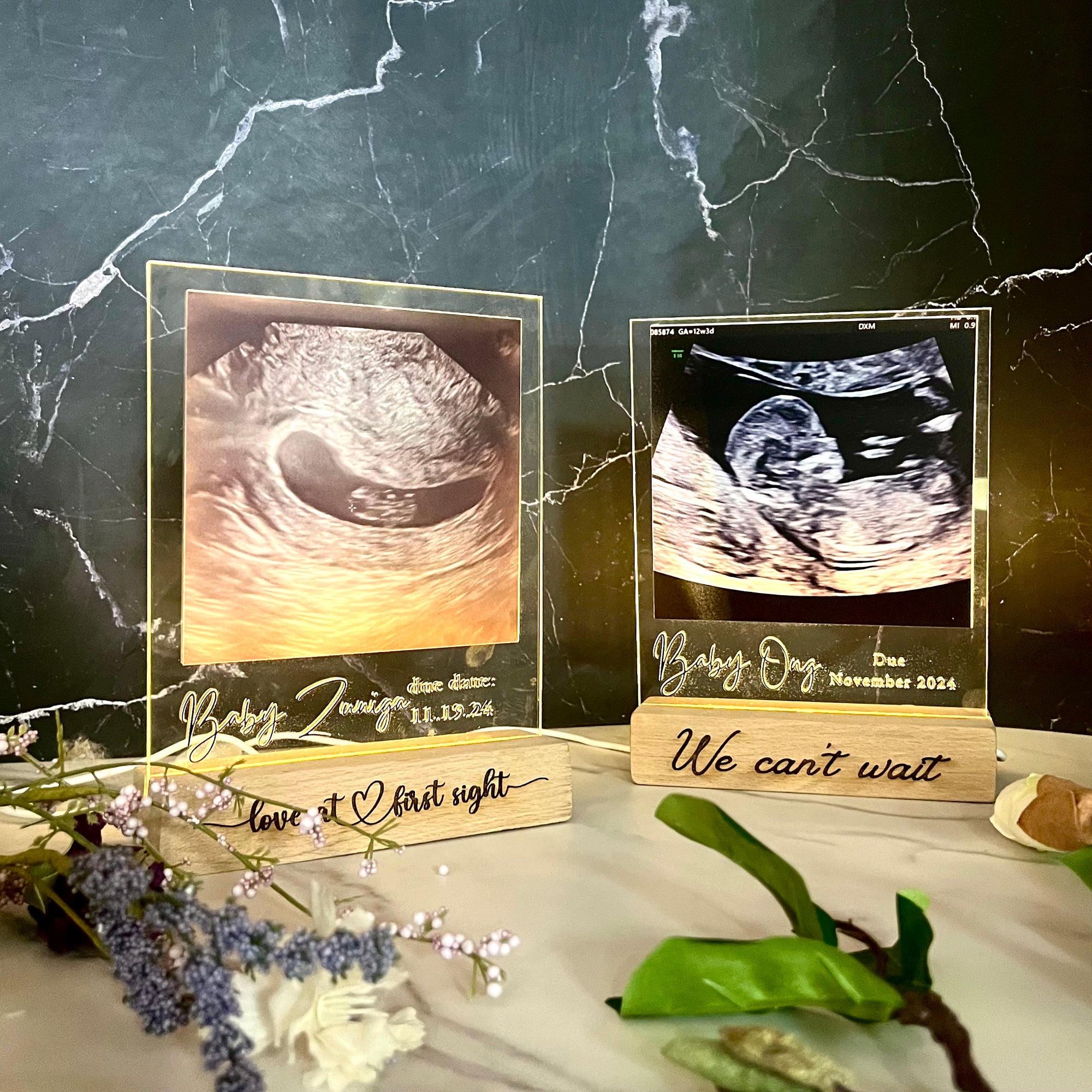 Custom 3D Ultrasound Photo &amp; Name LED Sign, Personalised Acrylic Hello Baby Scan Photo Plaque, Nursery&#39;s Night Light, UV Printed Table Lamp Room Decor, 1st Birthday Gift