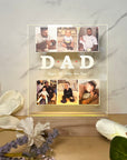 Custom 3D Collage Dad Photos & Names LED Night Light, Personalised UV Printed Acrylic Wooden Table Lamp Sign, Room Decor, Father's Day Gift