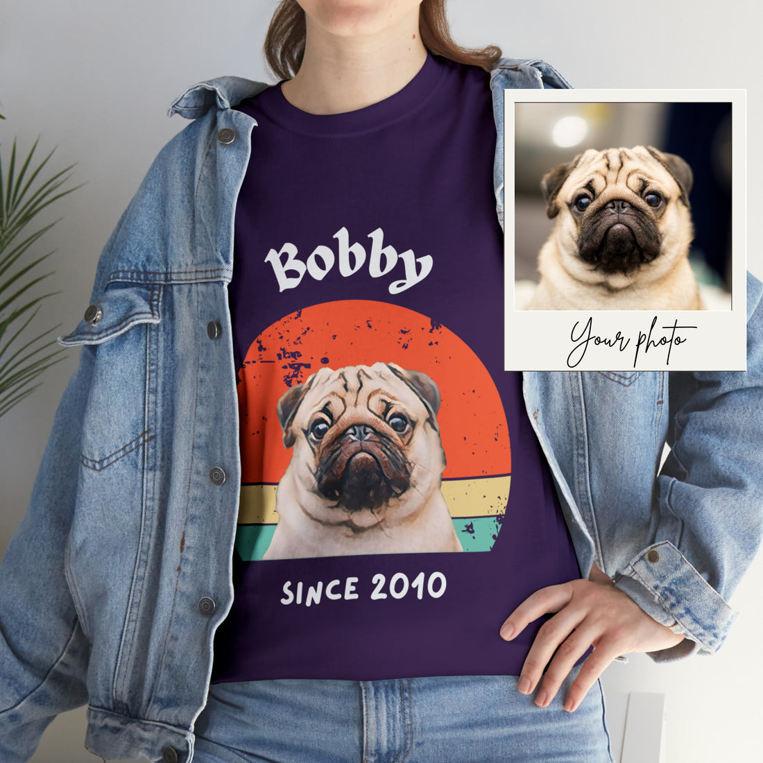 Customise Your Pet Photo Unisex T-shirt Retro Vintage Style, Dog Lover Shirt, Cat Image Custom Logo T Shirts, Personalised Tee Birthday Gift